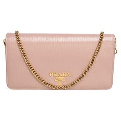 Prada Beige Vitello Move Leather Wallet On Chain