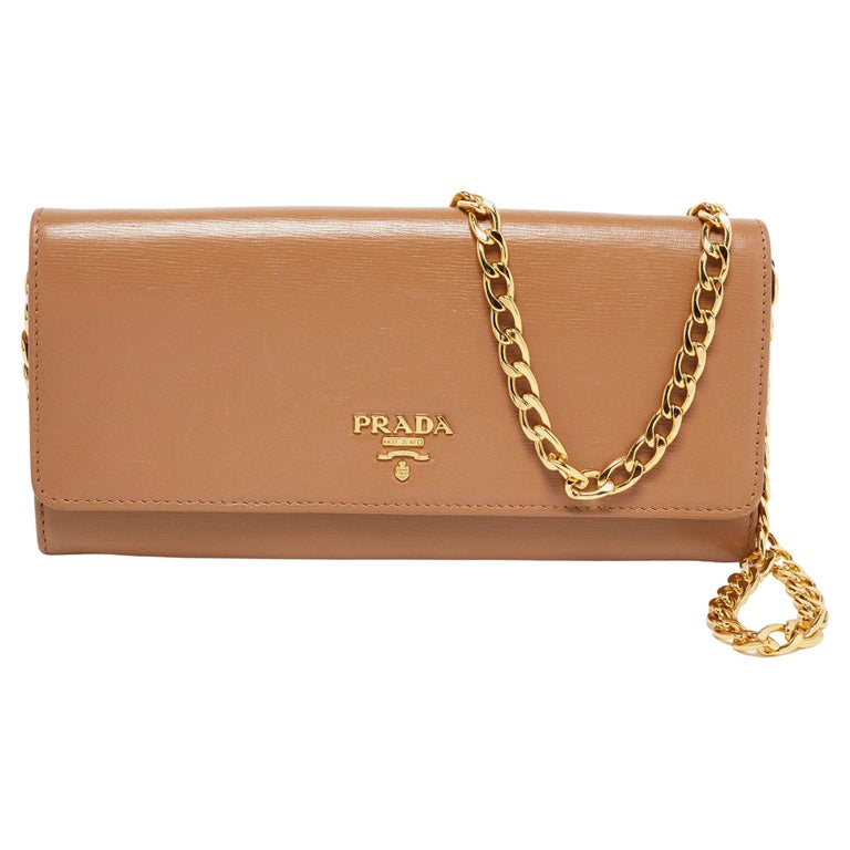 Prada Beige Vitello Move Leather Wallet on Chain For Sale at 1stDibs
