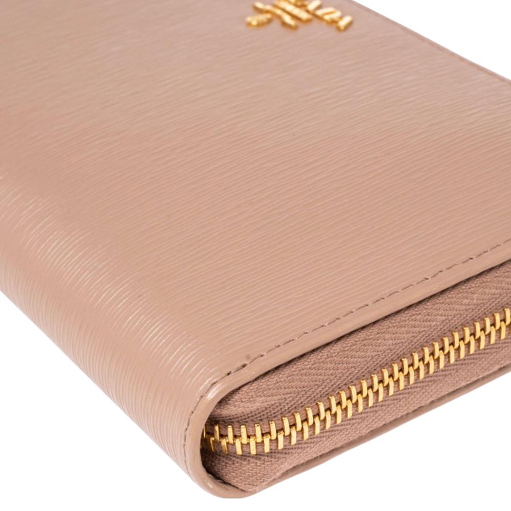 Prada Beige Vitello Move Leather Zip Around Wallet 4