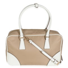 Prada Beige White Re-Nylon Saffiano Medium Re-Edition 1978