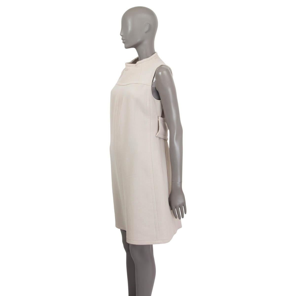 Beige PRADA beige wool BACK BELTED Sleeveless Dress 46 XL For Sale