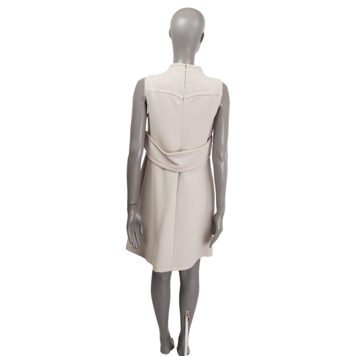 PRADA beige wool BACK BELTED Sleeveless Dress 46 XL In Excellent Condition For Sale In Zürich, CH