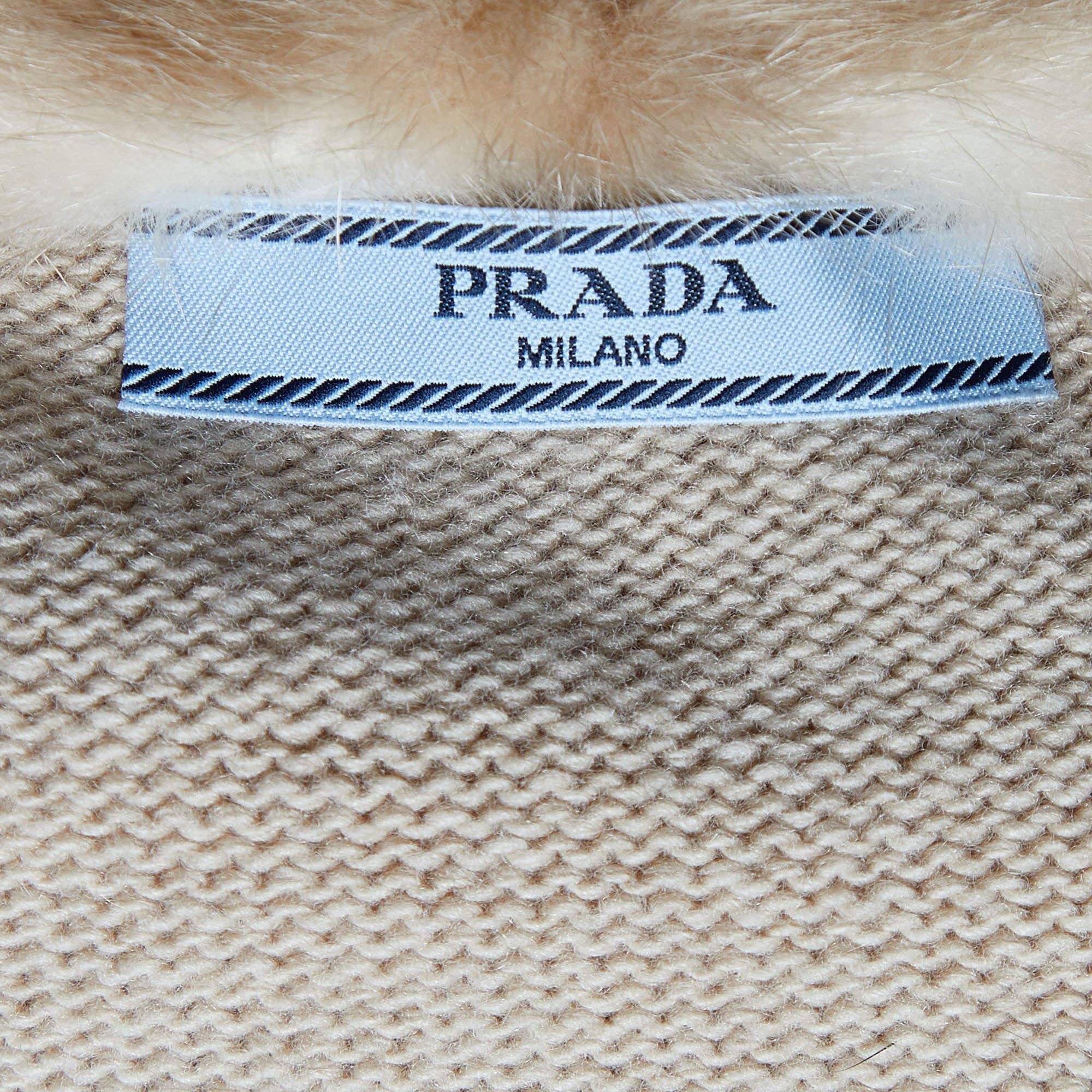 Prada Beige Wool & Cashmere Fur Trimmed Cardigan S 1