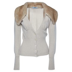 Prada Beige Wool & Cashmere Fur Trimmed Cardigan S