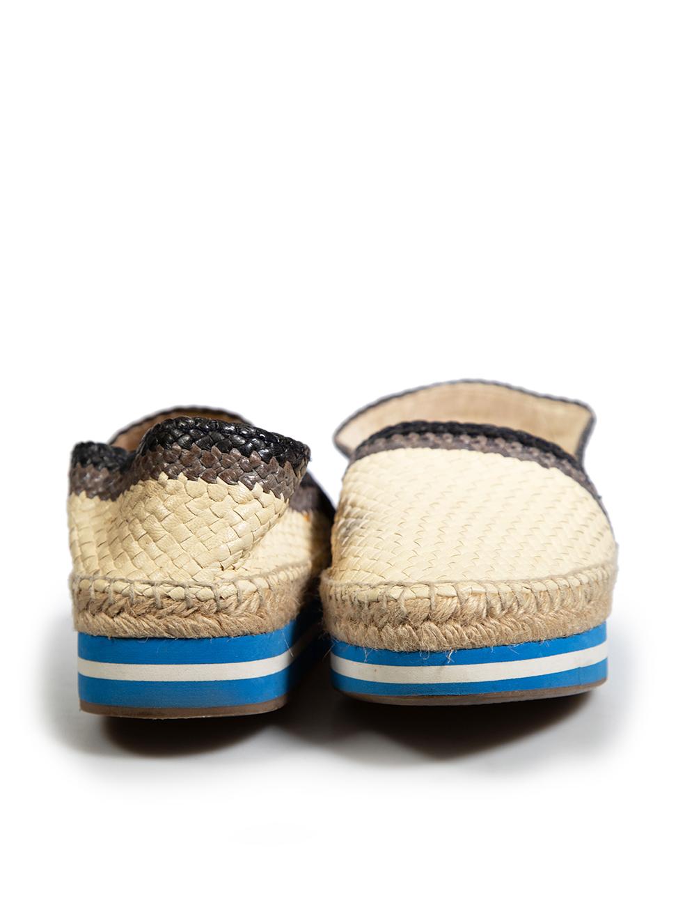 Prada Beige Woven Leather Espadrilles Size IT 38 In Good Condition For Sale In London, GB