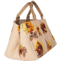 PRADA beige & yellow FLORAL canvas CANAPA Tote Bag