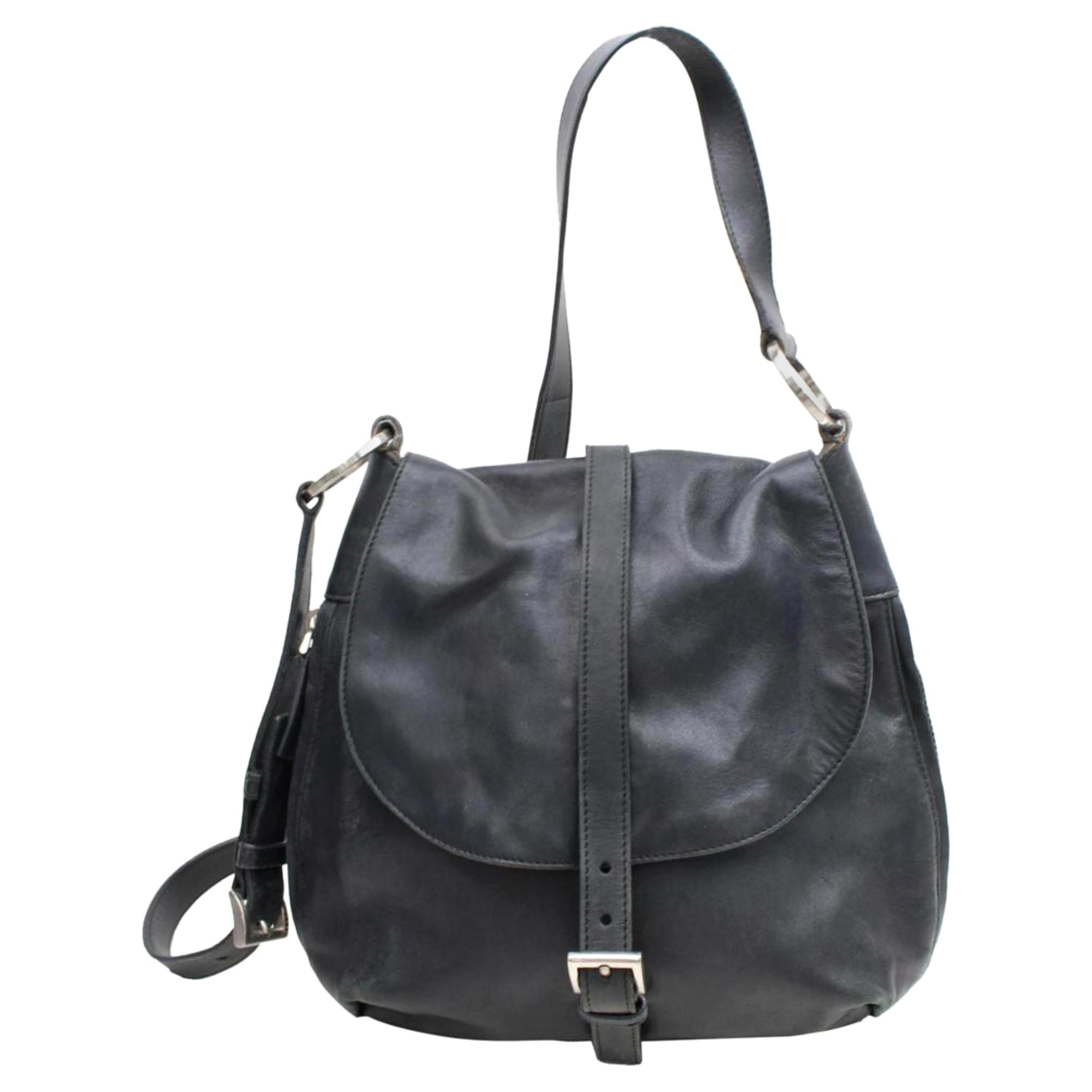 Prada Belt Messenger 868080 Black Leather Cross Body Bag For Sale