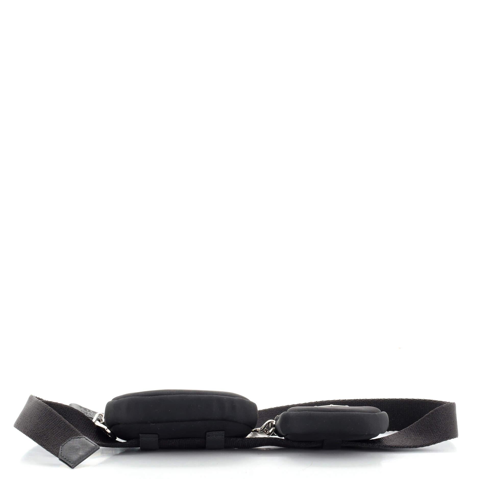 Black Prada Belt with Two Pouches Synthetic Fabric