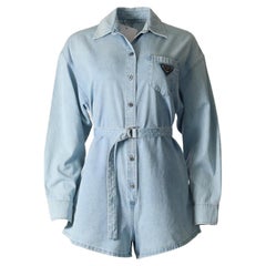 Prada Belted Denim Playsuit It 38 Uk 6