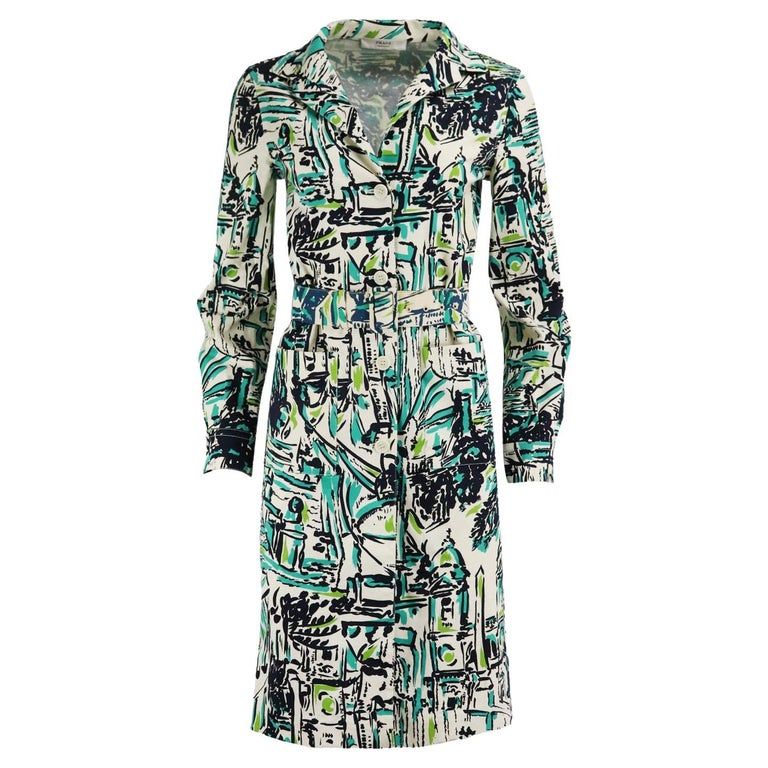 Prada Belted Printed Stretch Cotton Trench Coat It 38 Uk 6 For Sale at  1stDibs