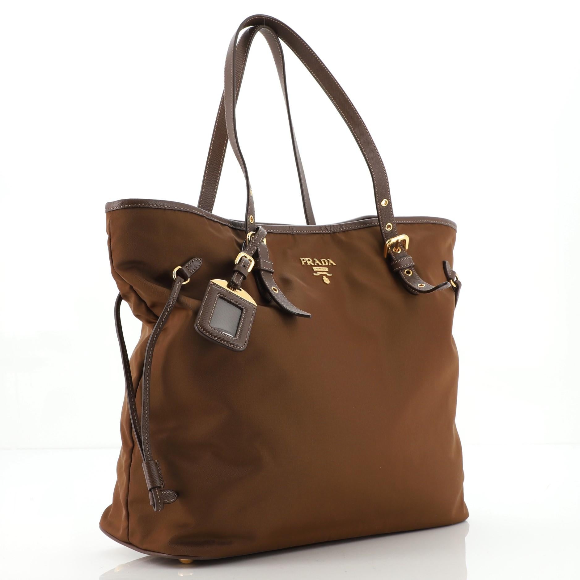Brown Prada Belted Tote Tessuto and Saffiano Leather Medium