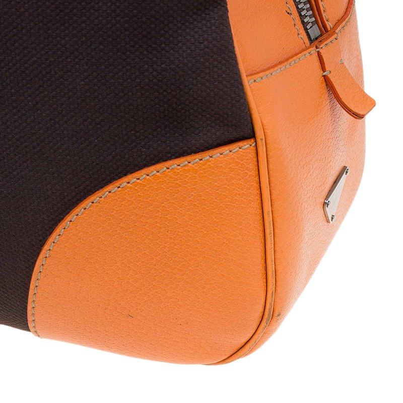 Prada Bi Color Leather and Canvas Bowling Bag 4
