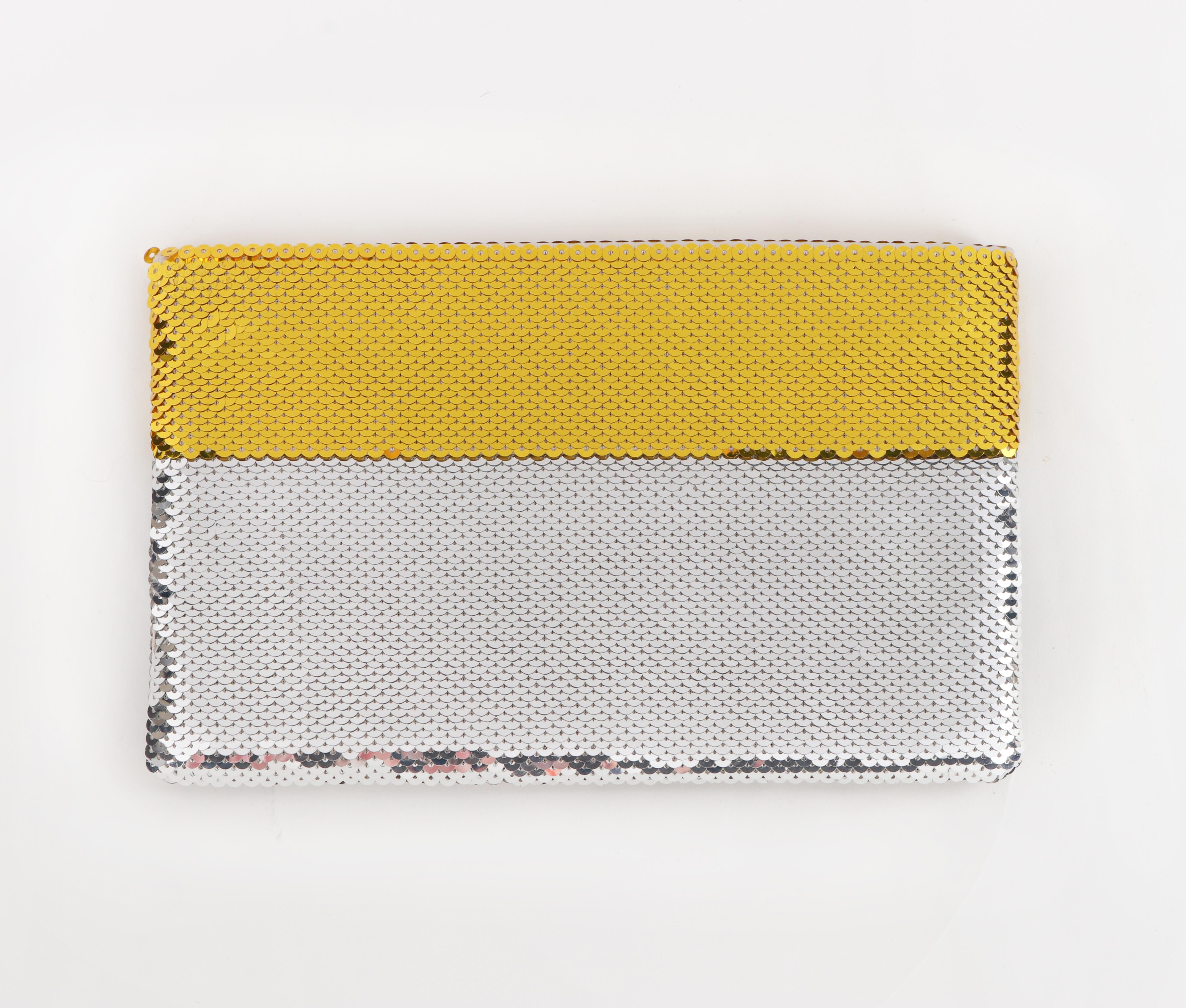 Bolso de mano bicolor PRADA con lentejuelas doradas y plateadas en dos tonos Beige