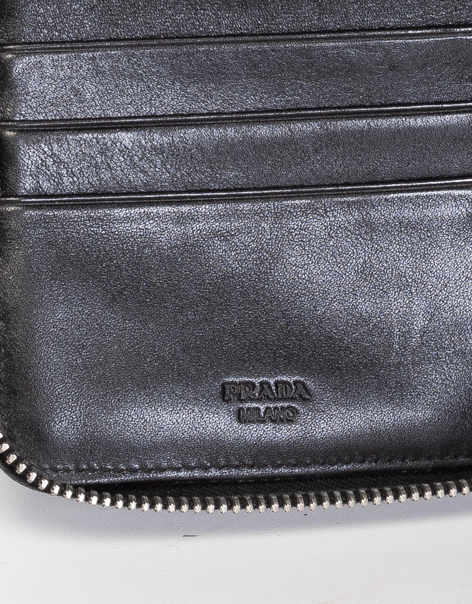 Black Prada Bi Color Zip Around Long Wallet For Sale