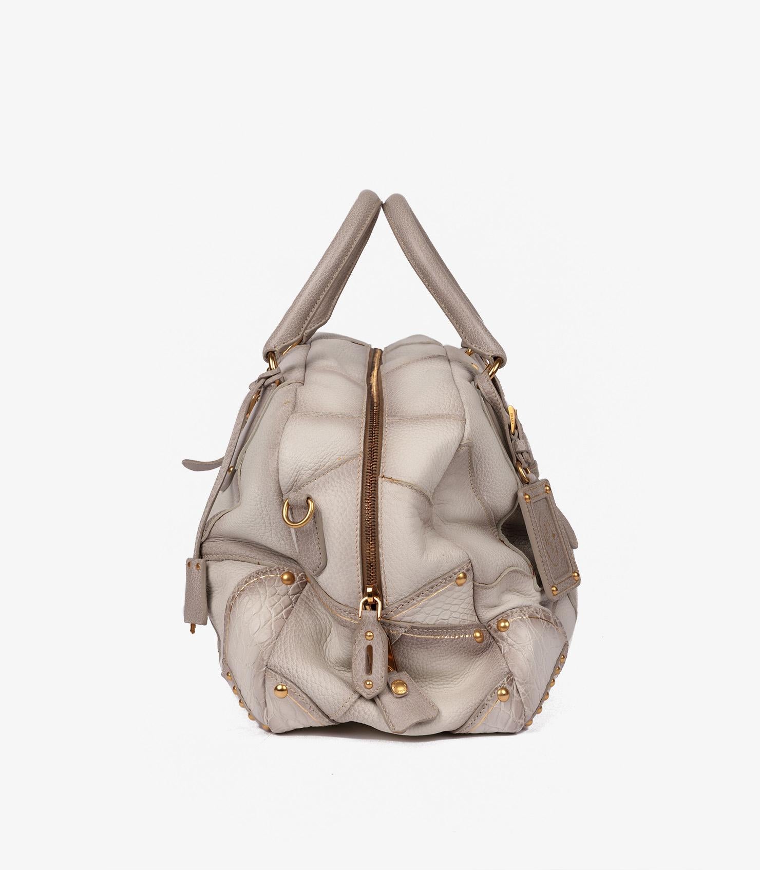 Bolso bowling Prada Bianco Blanco Ombre Piel de Ciervo, Cocodrilo y Lagarto Cervo en Excelente Estado en Bishop's Stortford, Hertfordshire