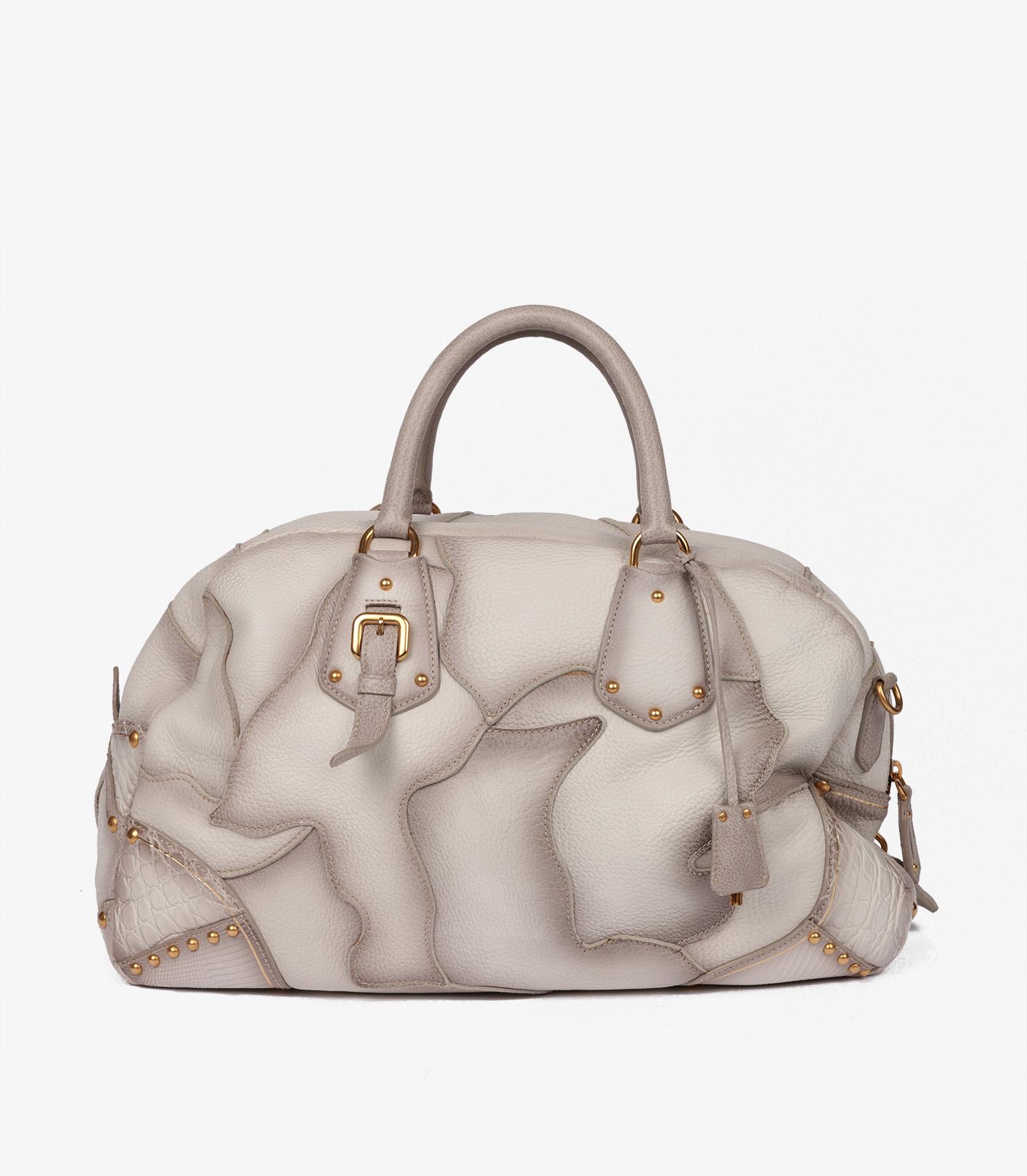 Bolso bowling Prada Bianco Blanco Ombre Piel de Ciervo, Cocodrilo y Lagarto Cervo 1