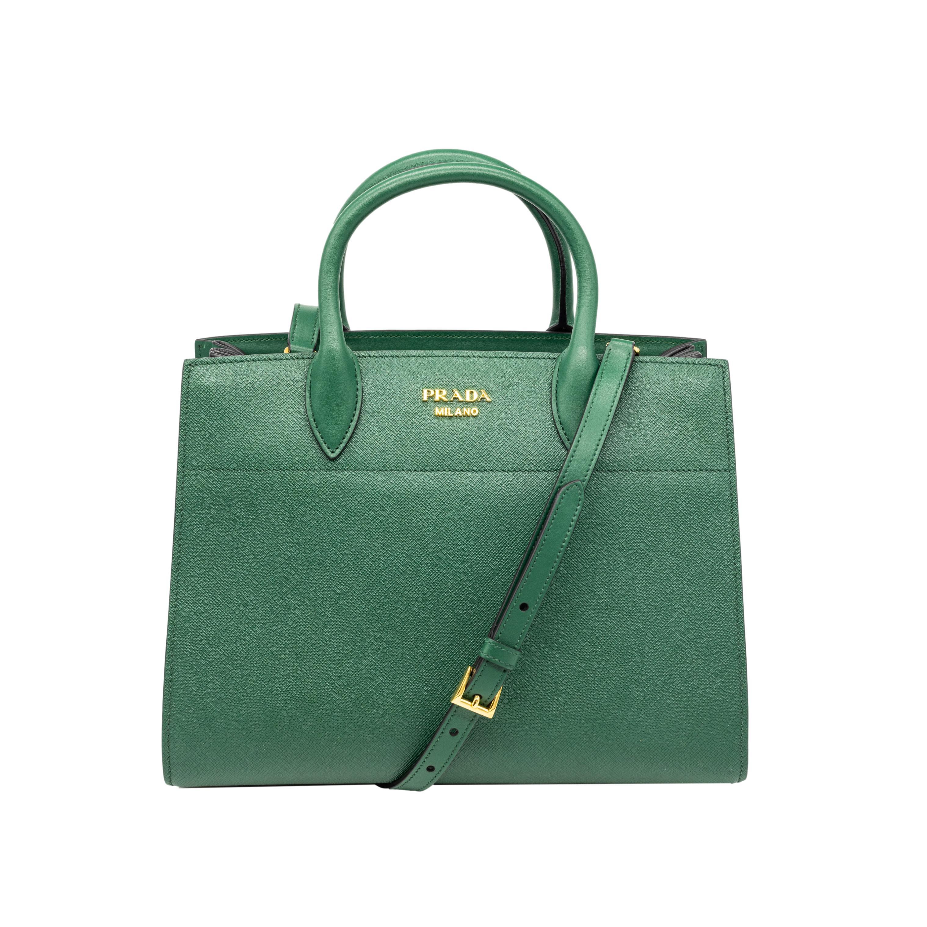 Prada Bibliotheque Biliardo Green Saffiano Leather Top Handle Crossbody City Bag, 2020. The 