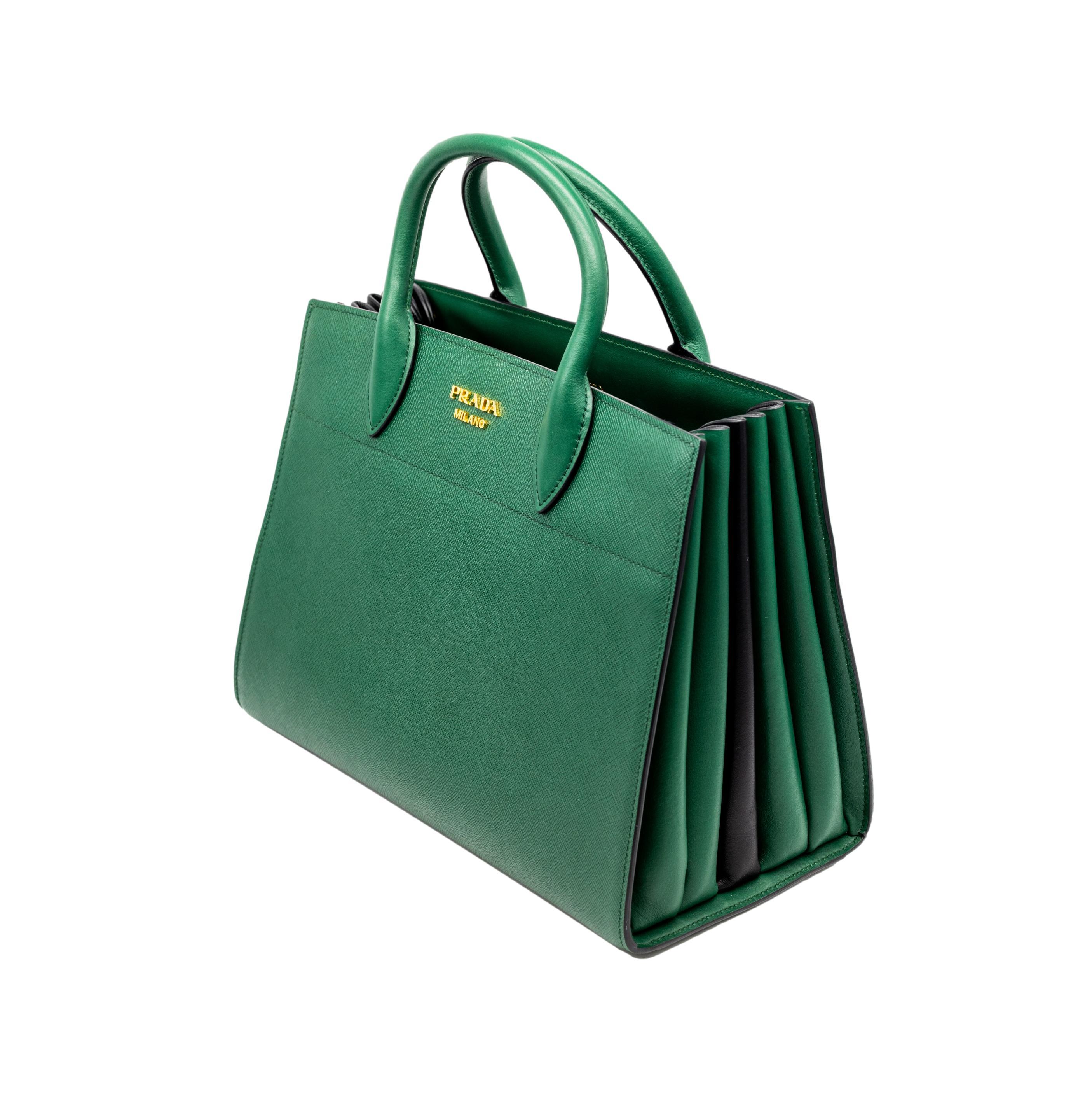 Women's or Men's Prada Bibliotheque Biliardo Green Saffiano Leather Top Handle Crossbody City Bag