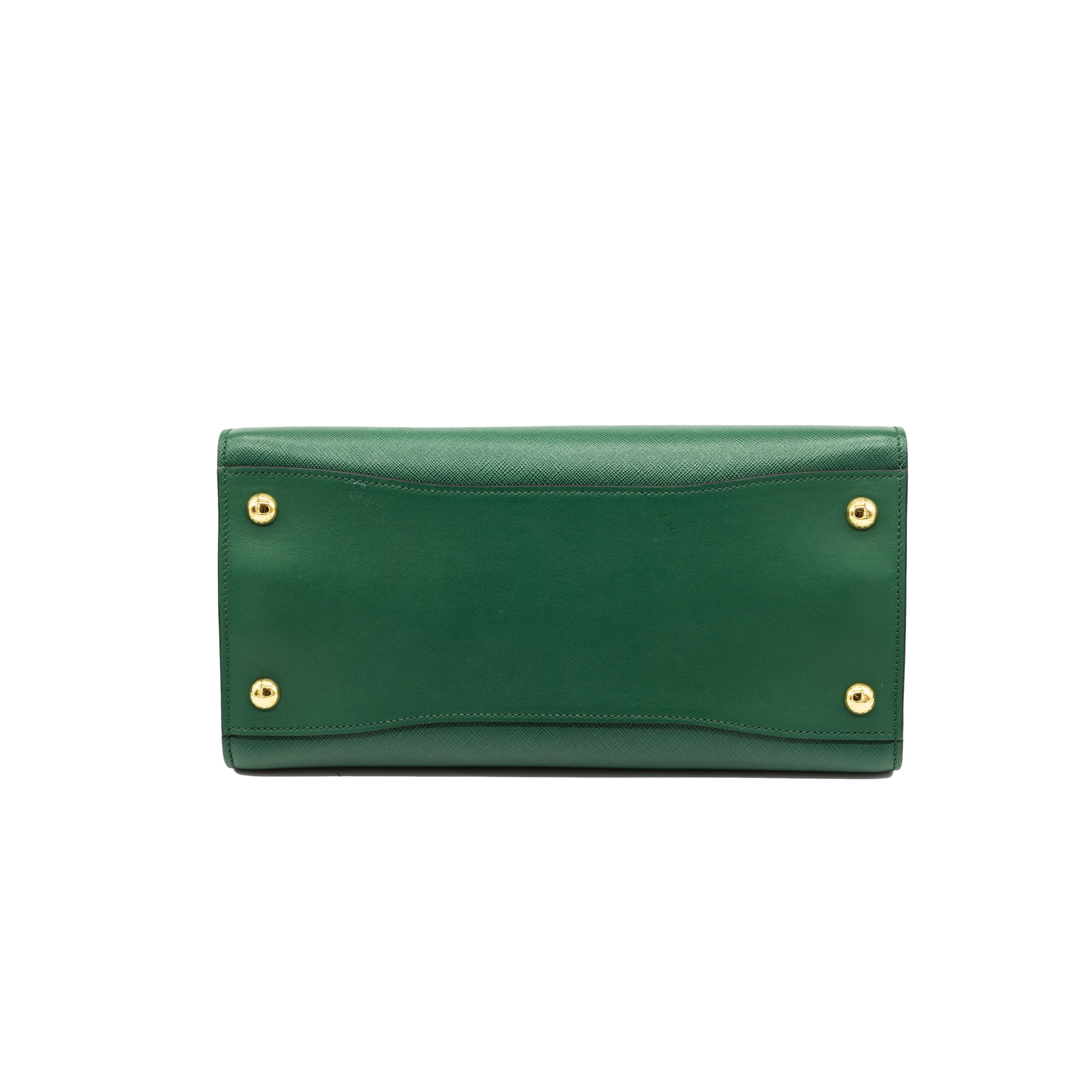 Prada Bibliotheque Biliardo Green Saffiano Leather Top Handle Crossbody City Bag 1