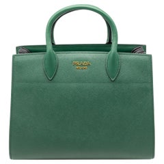 Prada Bibliotheque Biliardo Green Saffiano Leather Top Handle Crossbody City Bag
