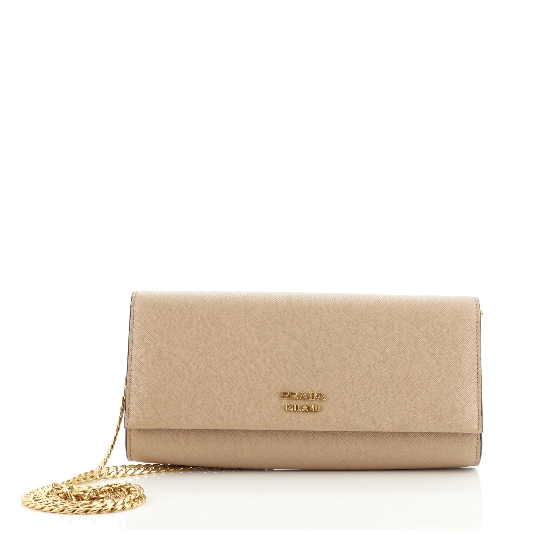 Prada Bibliotheque Chain Clutch Saffiano Leather