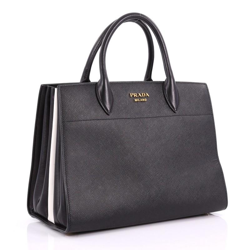 Black Prada Bibliotheque Handbag Saffiano Leather with City Calfskin Medium