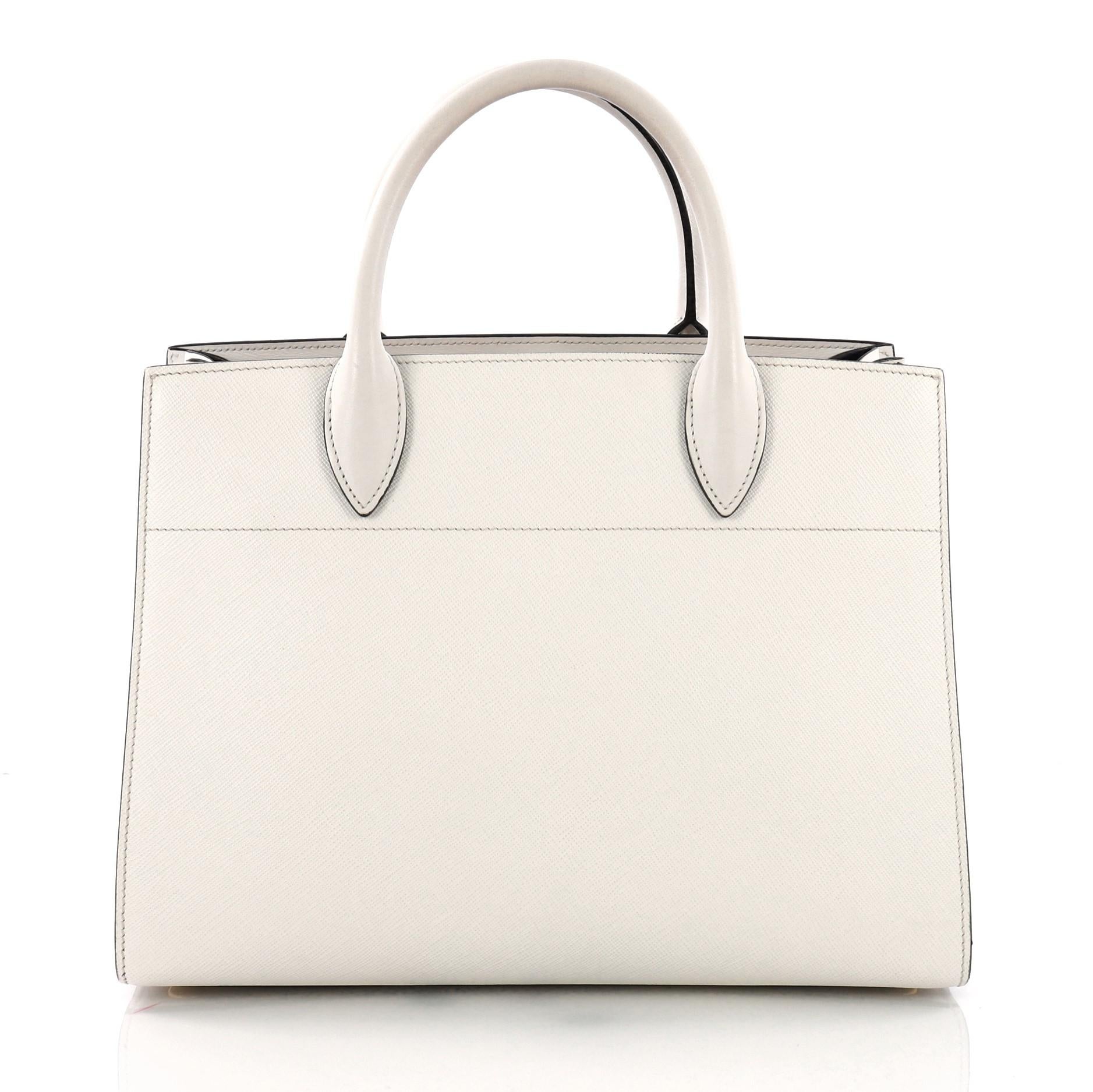 Beige Prada Bibliotheque Handbag Saffiano Leather with City Calfskin Medium