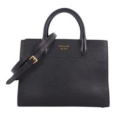 Prada Bibliotheque Handbag Saffiano Leather with City Calfskin Medium