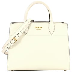 Prada Bibliotheque Handbag Saffiano Leather With City Calfskin Medium