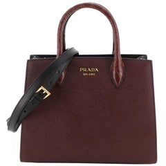 Prada Bibliotheque Handbag Saffiano Leather with Crocodile Small