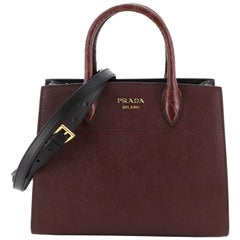 Prada Bibliotheque Handbag Saffiano Leather with Crocodile Small