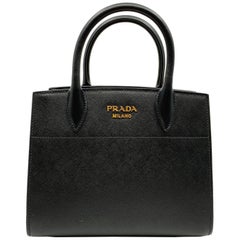 Prada Bibliotheque Saffiano City Black Red Leather Ladies Tote Bag 1BA0712EVU FO