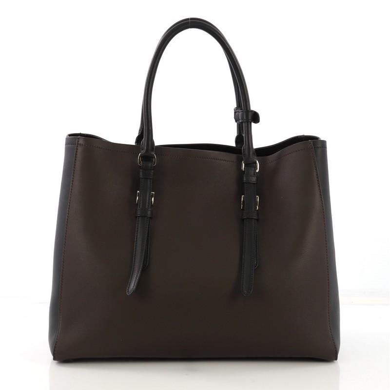 Prada Bicolor Cuir Covered Strap Double Tote City Calfskin Medium In Good Condition In NY, NY