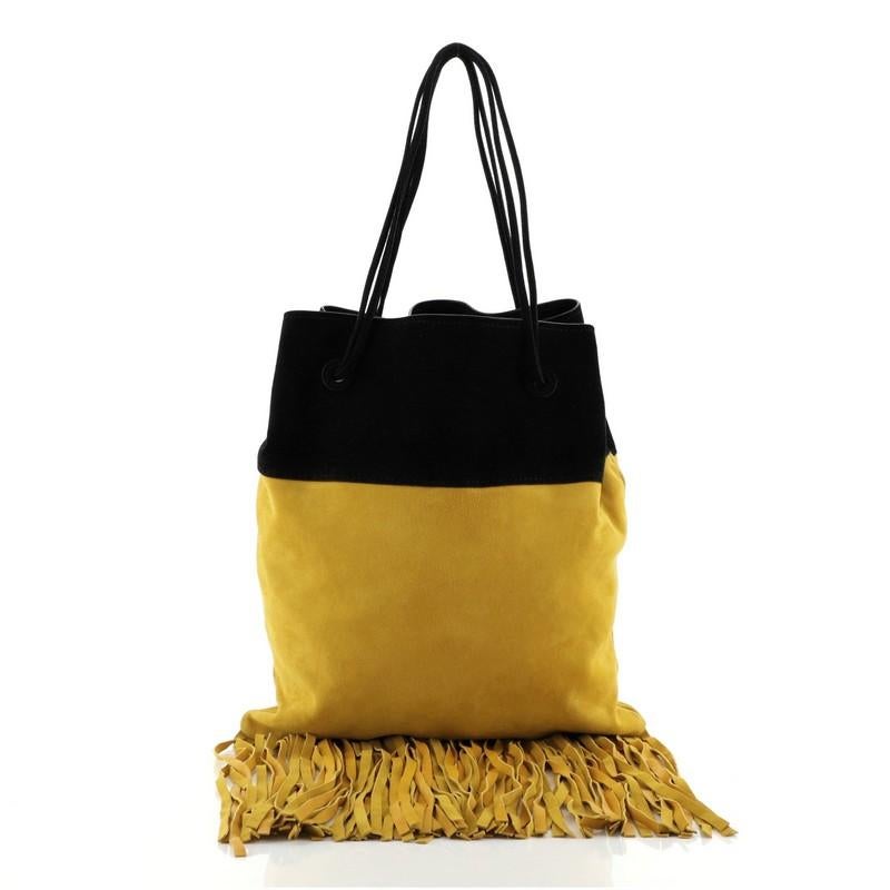 Zweifarbige Fransen-Tragetasche aus Wildleder Groß