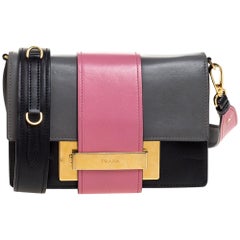 Prada Bicolor Leather Ribbon Flap Crossbody Bag