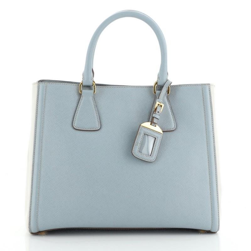 Gray Prada Bicolor Lux Convertible Open Tote Saffiano Leather Medium