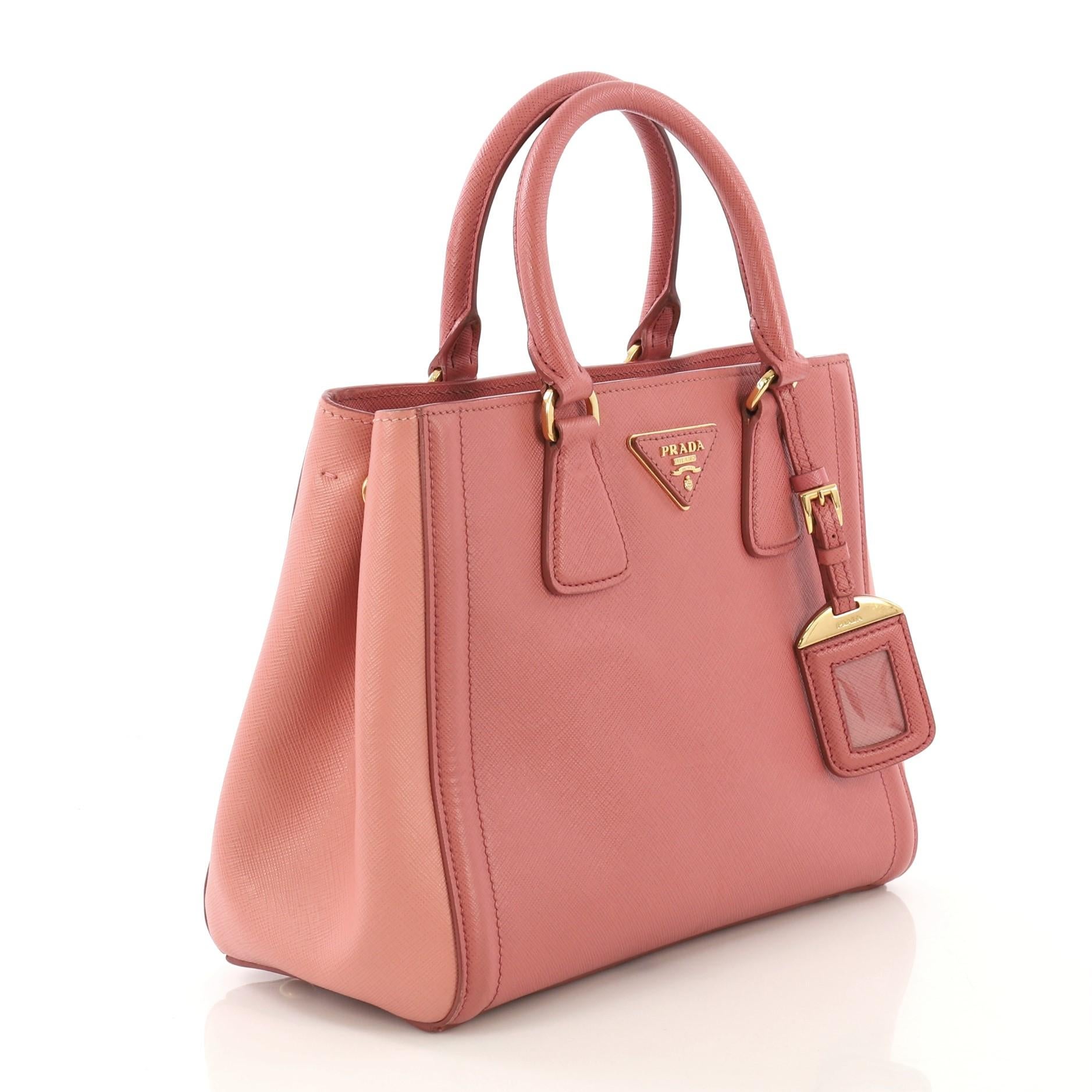 Pink Prada Bicolor Lux Convertible Open Tote Saffiano Leather Small