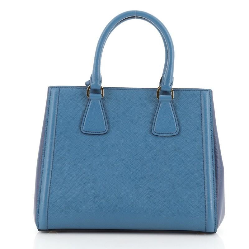 Blue Prada Bicolor Lux Convertible Open Tote Saffiano Leather Small