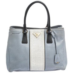 Prada Bicolor Perforated Saffiano Lux Leather Medium Tote