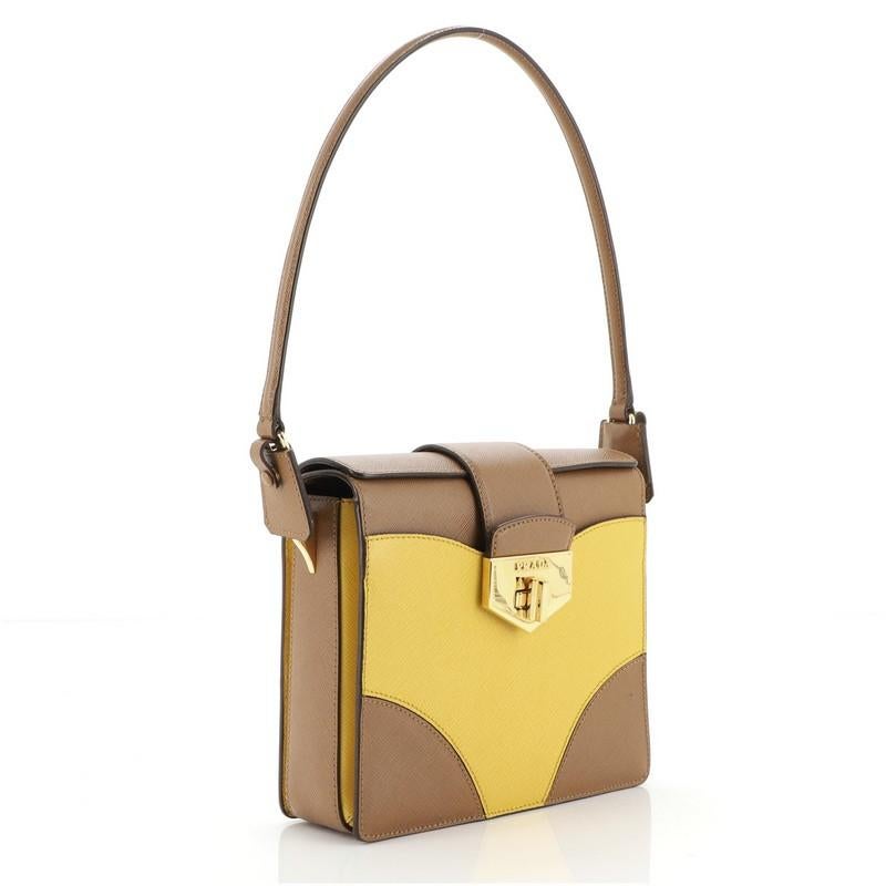 Prada Bicolor Turn Lock Umhängetasche aus Saffiano-Leder (Braun)