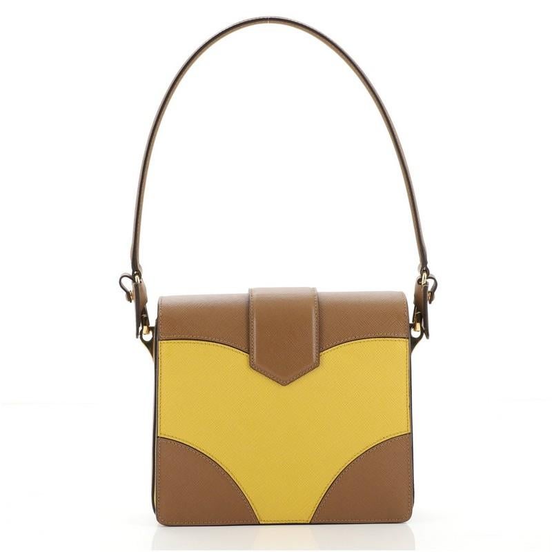Brown Prada Bicolor Turn Lock Shoulder Bag Saffiano Leather Small