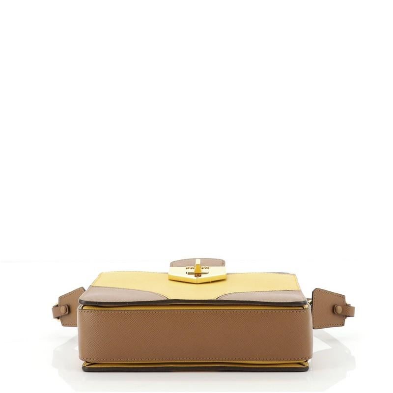 Prada Bicolor Turn Lock Shoulder Bag Saffiano Leather Small In Good Condition In NY, NY