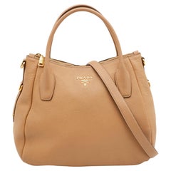 Prada Biege Vitello Daino Pelle Sacca 2 Manici Hobo