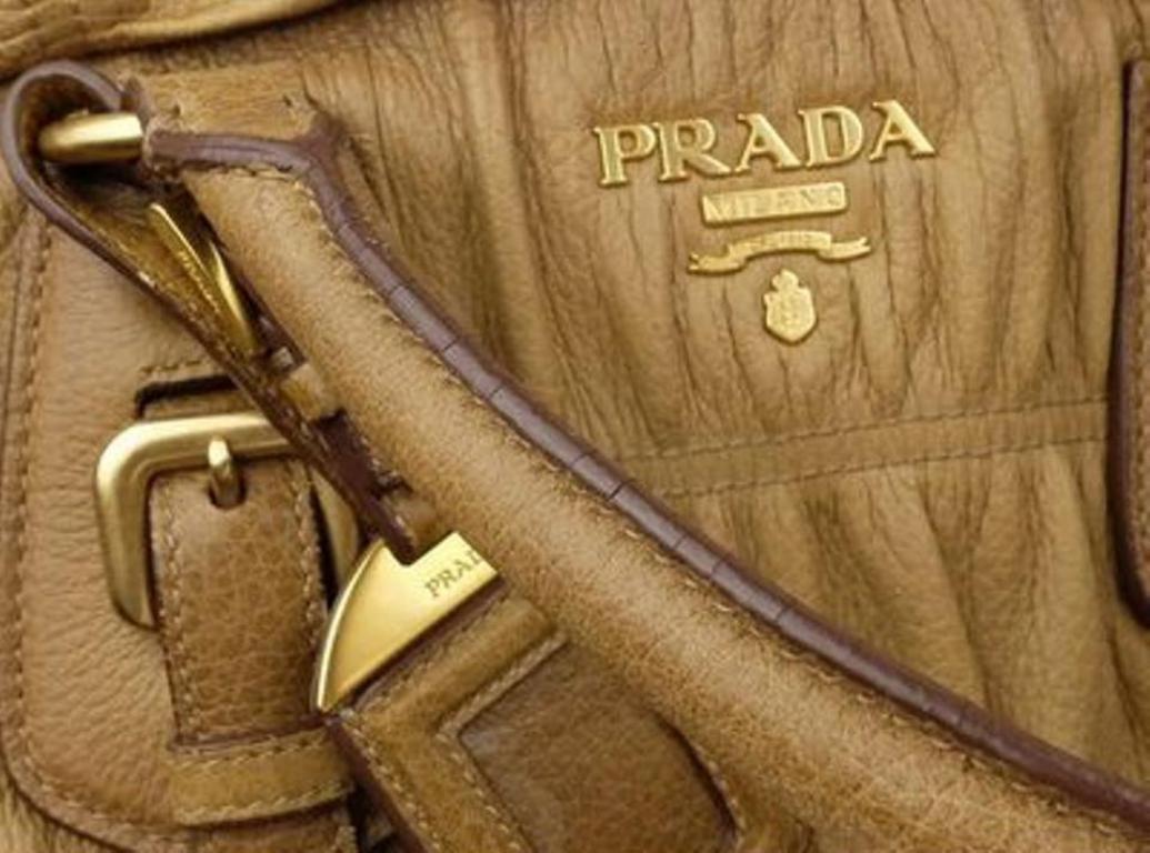 Prada Bl0394 2way Bowler 220087 Brown Leather Shoulder Bag In Excellent Condition For Sale In Forest Hills, NY
