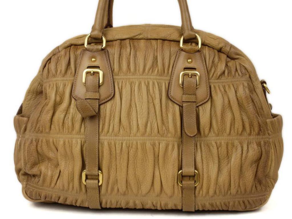 Prada Bl0394 2way Bowler 220087 Brown Leather Shoulder Bag For Sale 4
