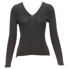 PRADA black 100% silk classic minimal ribbed Vneck long sleeve top IT42 M PRADA black 100% silk classic minimal ribbed Vneck long sleeve top IT42 M