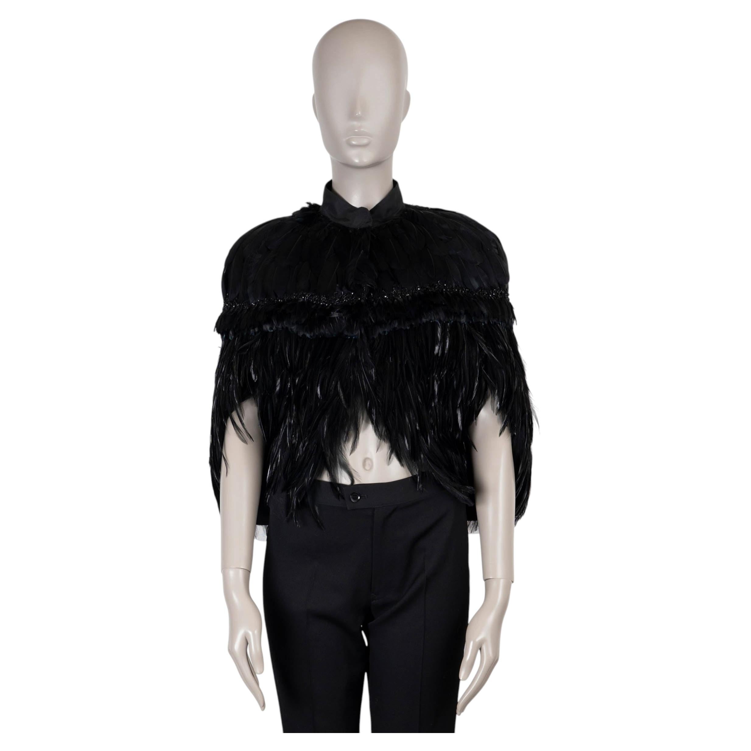 PRADA noir 2005 BEAD EMBELLISHED FEATHER CAPE Jacket 42 M en vente