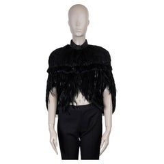 PRADA black 2005 BEAD EMBELLISHED FEATHER CAPE Jacket 42 M