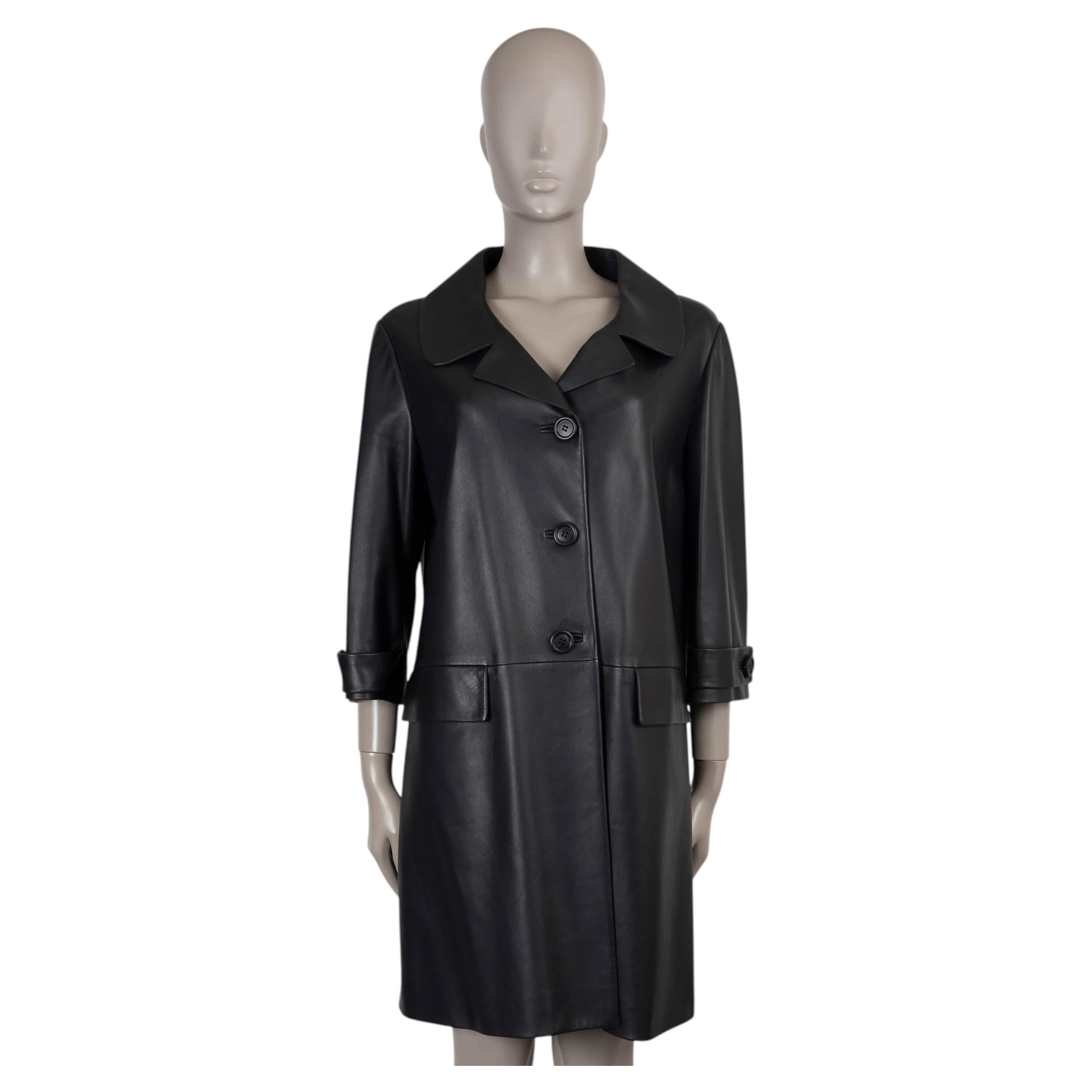 PRADA black 2015 CLASSIC LEATHER Coat Jacket 42 M