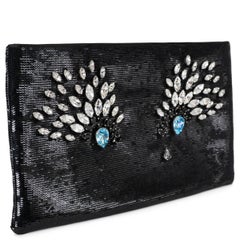 PRADA black 2015 TEARDROP CRYSTAL EMBELLISHED SEQUIN Clutch Bag